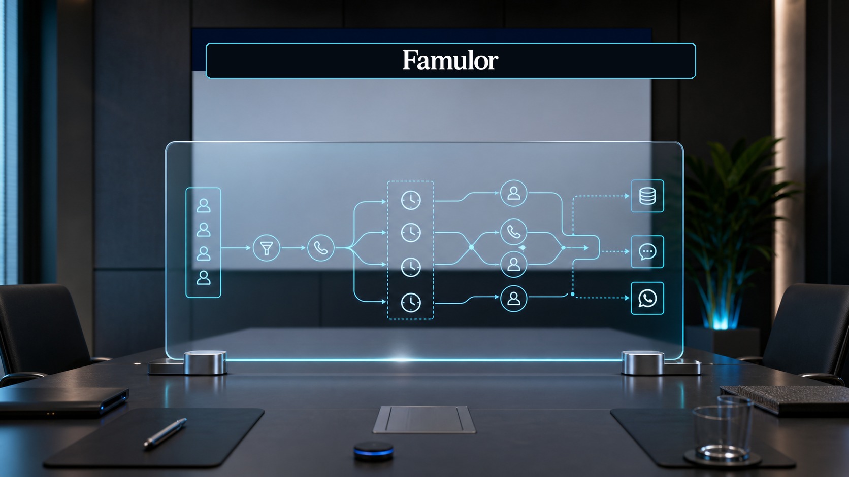 Famulor campaign architecture for call volume planning with lead flow, call windows, and follow-up channels