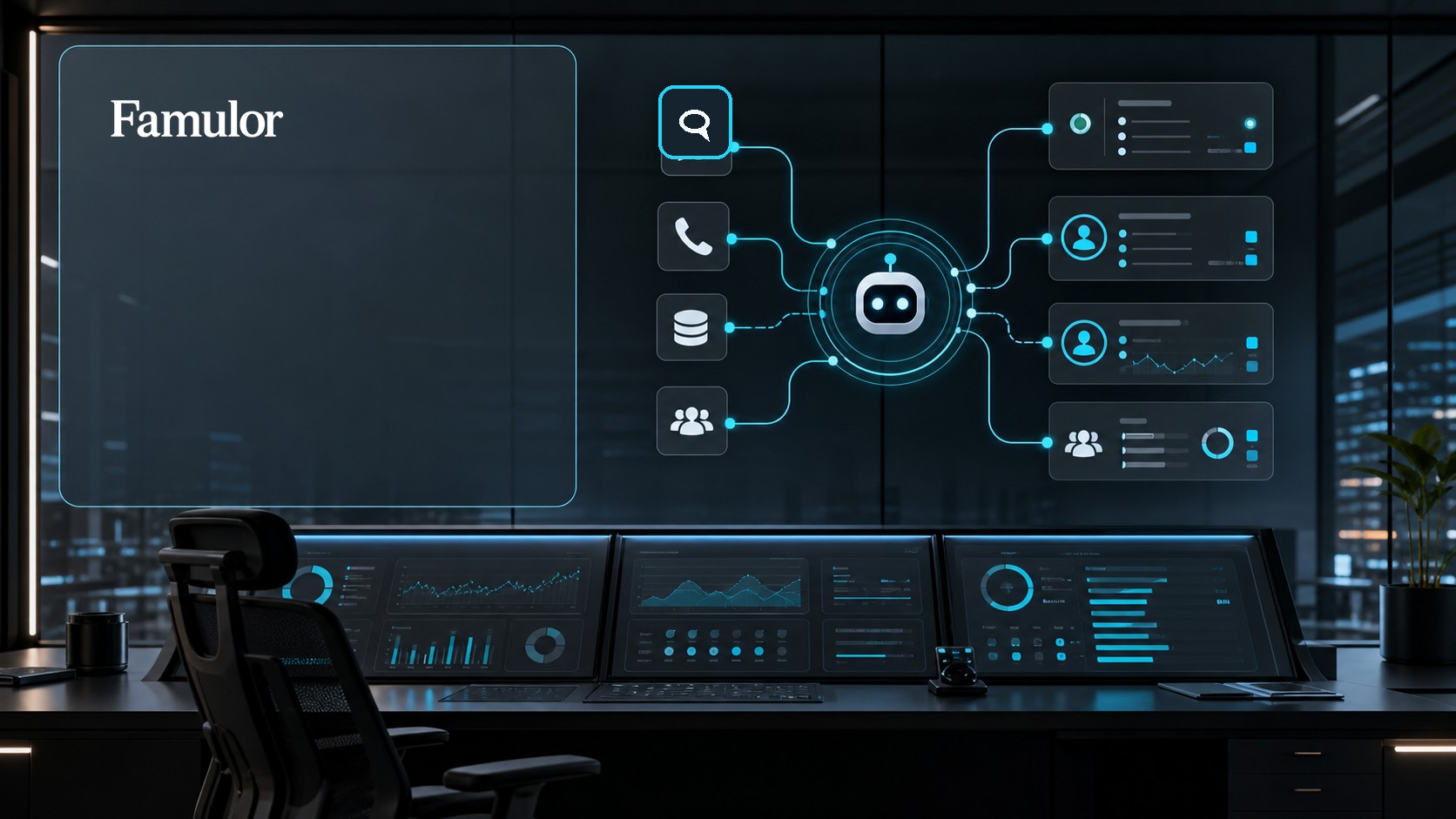 Famulor omnichannel architecture for WhatsApp, phone calls, CRM, and human takeover