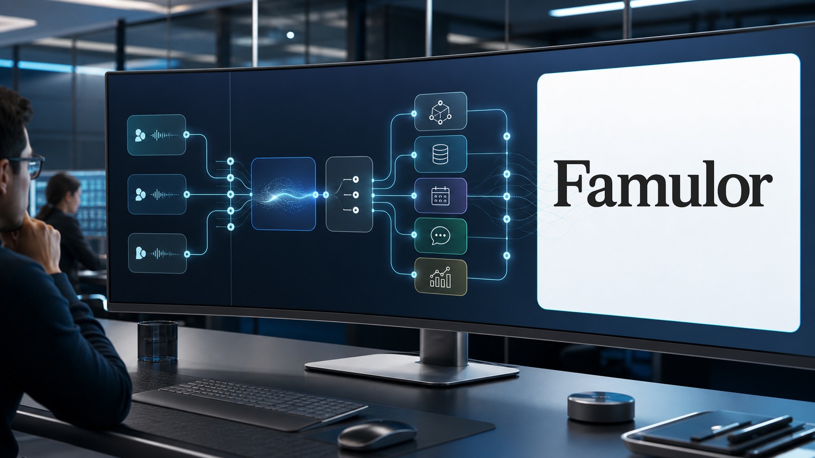 Famulor workflow for a Voice AI migration with SIP, CRM, calendar, and WhatsApp