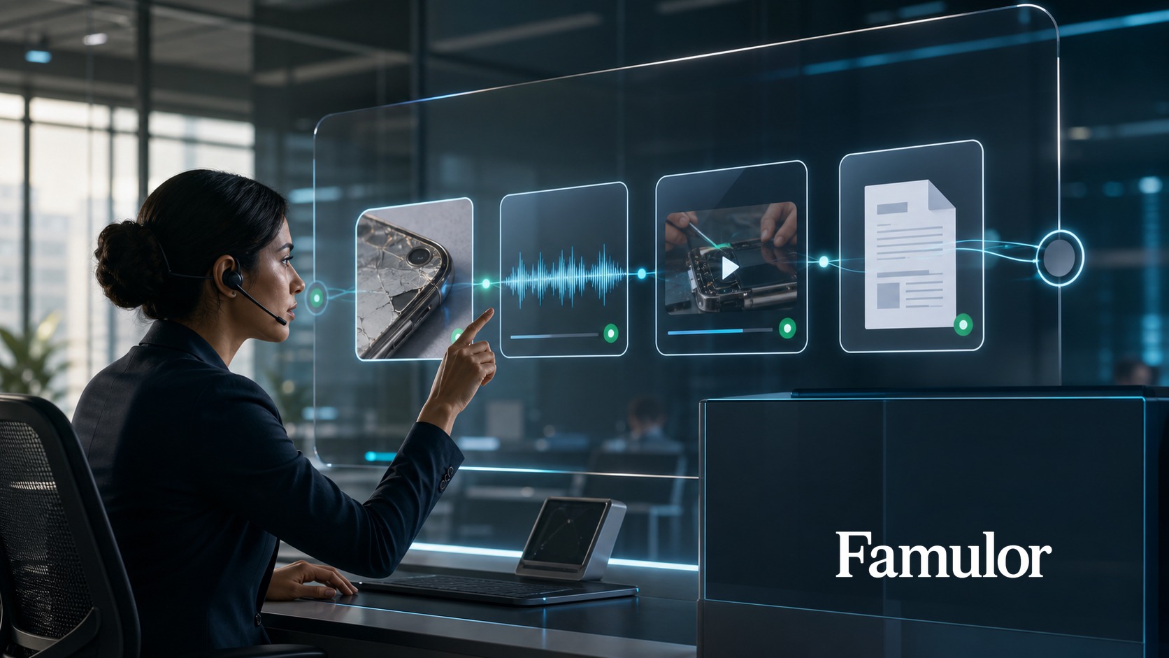 Famulor enterprise rich-media workflow with image, audio, video, and document