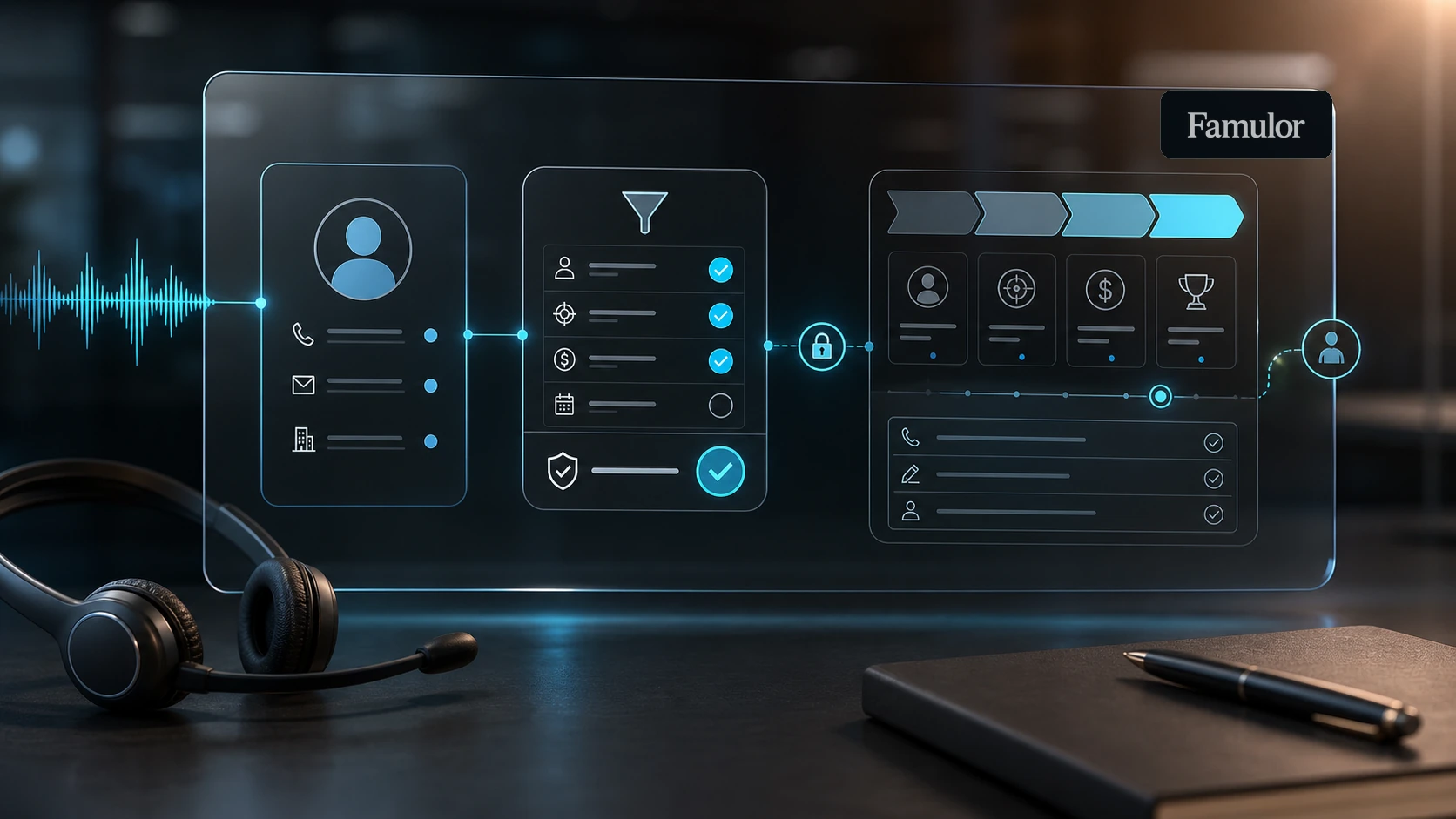 Famulor Voice AI connects a live call through validation to a Pipedrive sales pipeline